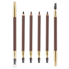 Pinkiou Ensemble de crayons à sourcils avec pinceau Spoolie Stylo à sourcils double face Noir Marron Gris Crayons à sourcils 