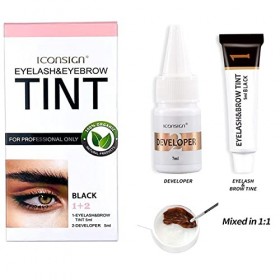 Teinture Sourcil, Aikvigss Teinture Cils Noir, Professionnel Kit Sourcils Coloration Perms Sourcils pour Naturel Résultat et 