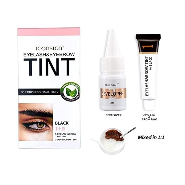 Teinture Sourcil, Aikvigss Teinture Cils Noir, Professionnel Kit Sourcils Coloration Perms Sourcils pour Naturel Résultat et 