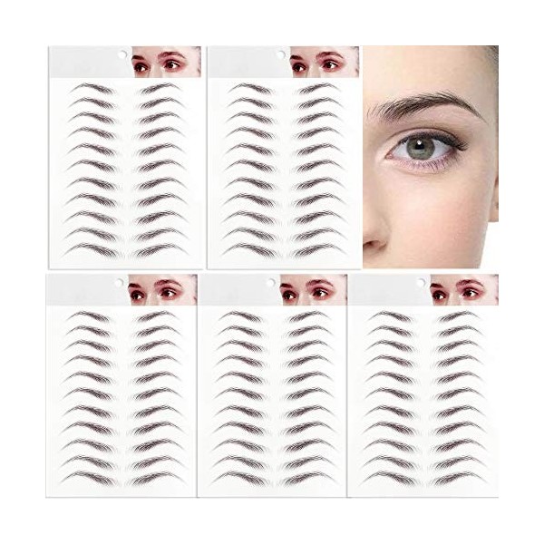 5 Feuilles 55 Paires Sourcils Autocollants 4D Patch Autocollant Bionique pour Sourcils Faux Sourcils Semi Permanent Authentiq