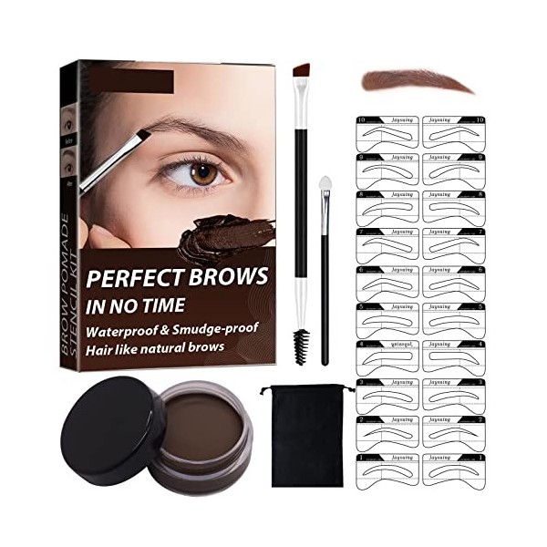 Eyebrow Stamp,Tampon à Sourcils Etanche,Pochoir à Sourcils Réutilisable,avec 2 Applicateurs Pinceaux et Eponges à Double Extr