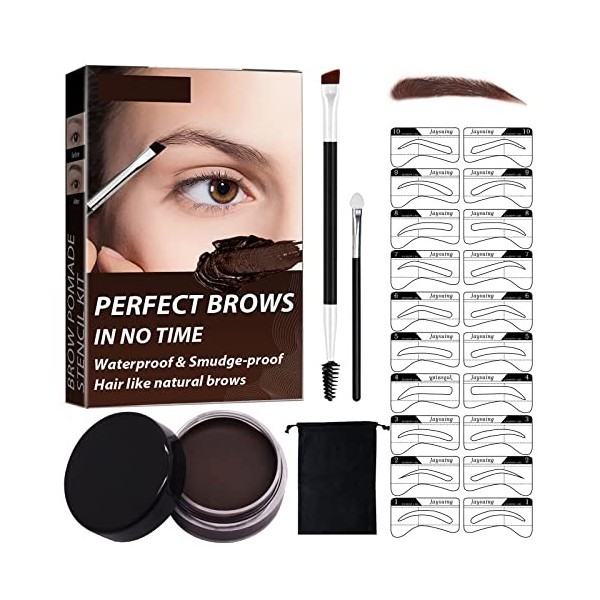 Eyebrow Stamp,Tampon à Sourcils Etanche,Pochoir à Sourcils Réutilisable,avec 2 Applicateurs Pinceaux et Eponges à Double Extr