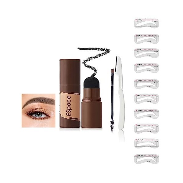 Holzsammlung Kit de tampons à sourcils,outils de maquillage pour tampons à sourcils avec 10 pochoirs à sourcils réutilisables