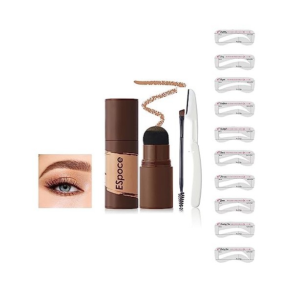 Holzsammlung Kit de tampons à sourcils,outils de maquillage pour tampons à sourcils avec 10 pochoirs à sourcils réutilisables