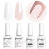 Vishine Lot de Vernis Gel Semi-permanent et Base Top Coat pour French Manucure Gel UV/LED Soak Off Nail Art French Blanc, Ros