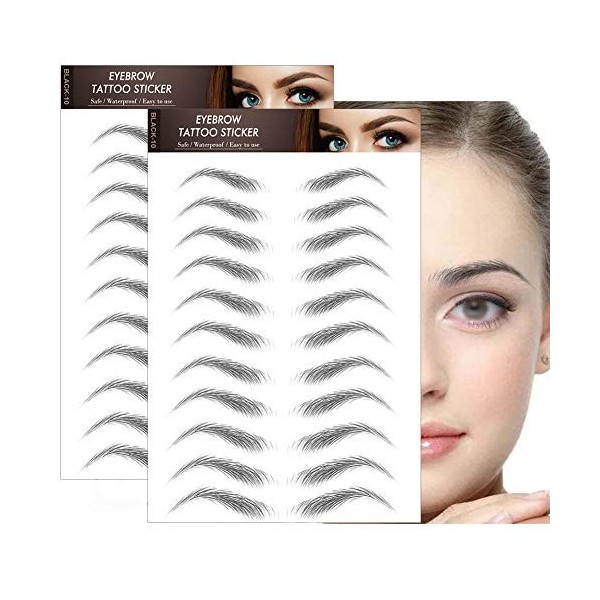 Lot de 2 feuilles de 22 paires dautocollants 4D imperméables pour sourcils et sourcils - Pour femme et fille