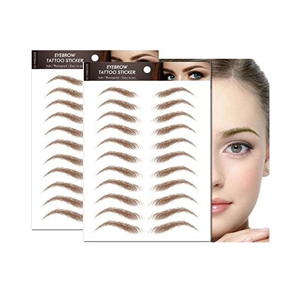 Lot de 2 feuilles de 22 paires dautocollants 4D imperméables pour sourcils et sourcils - Pour femme et fille