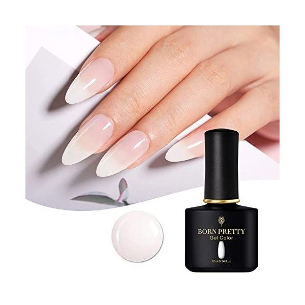 BORN PRETTY Vernis Semi Permanent Blanc Laiteux, 10ml French Transparent Milky White Vernis à Ongles Naturelle Blanc Nail Art