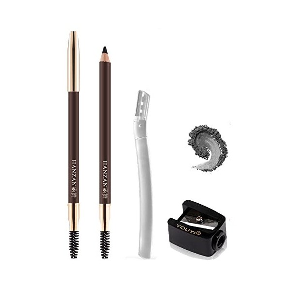 Mihqy 2PCS Crayon à sourcils avec brosse douce, crayon à sourcils parfait imperméable longue durée 2-en-1, remplissage facile