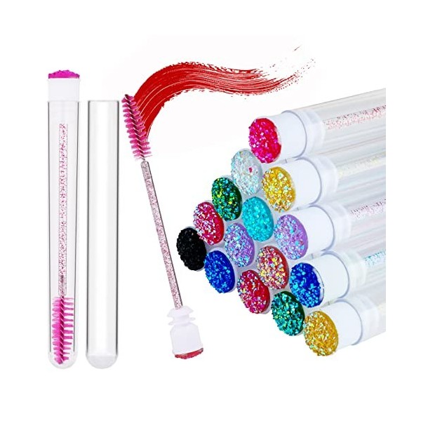 MWOOT 20 Brosses Mascaras avec Tubes Jetable, Brosses à Cils Diamant Couleurs Mélangées Mascara Brushes with Tubes, Cils Masc