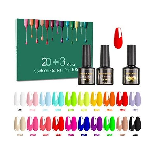 SINZONeu Vernis Semi Permanent, 23 , Manucure Nail Art Lot Vernis à Ongles Gel UV LED Nail Polish Soak Off 20 Couleurs Popula