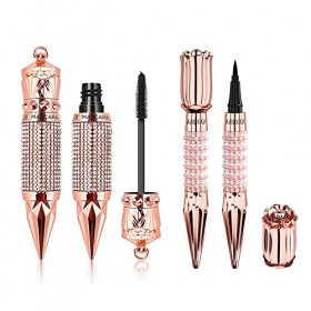 Joyeee Lot de 2 mascara eyeliner, mascara et eyeliner liquide en fibre de soie 4D, cils volumineux plus épais, kit de maquill