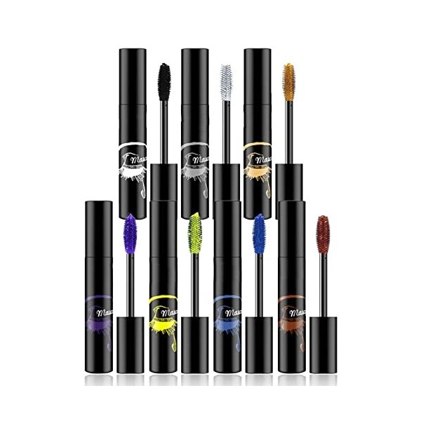 Mascara Coloré, MKNZOME 7 Couleurs Mascara Waterproof Longue Tenue Mascara Fibre de Soie 4d Maquillage Femme Yeux pour Hallow