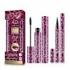 Kit mascara et eye-liner en fibre de soie 4D, RoseFlower Mascara à cils en fibre de soie noire imperméable et anti-taches, ma