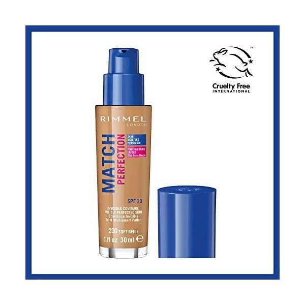 Rimmel - Fond de Teint Match Perfection - Couvrance Légère - Hydratation 24H - 200 Soft Beige - 30ml