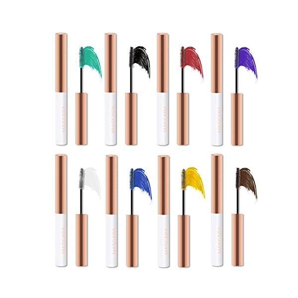 Mascara Coloré, MKNZOME 8 Couleurs Mascara Waterproof Longue Tenue Mascara Fibre de Soie 4d Maquillage Femme Yeux pour Hallow