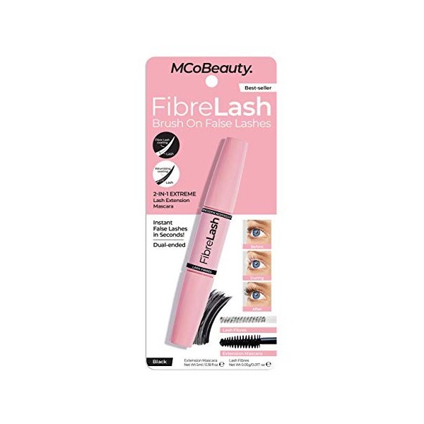 MCoBeauty 2en1 Fibrelash Brush on False Lashes Mascara pour Femme Noir 0.017 oz/0.05 g et 0.18 oz/5 ml