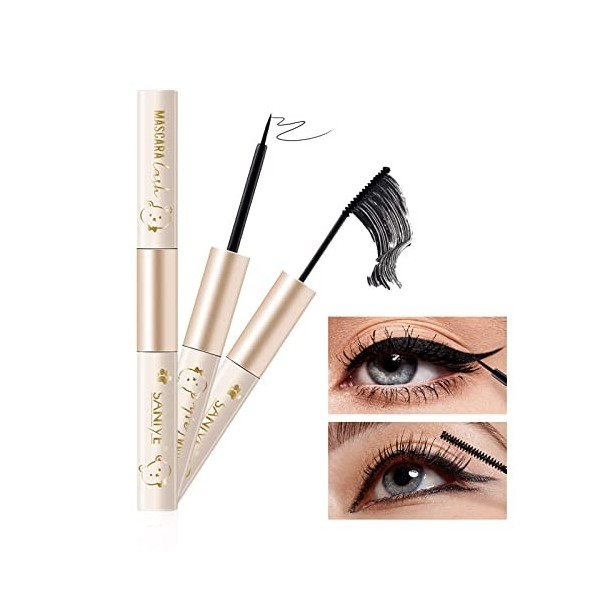 Eyeliner liquide 2 en 1 et mascara - Long et épais - Imperméable - Résistant à la transpiration - Sans taches - Longue durée 