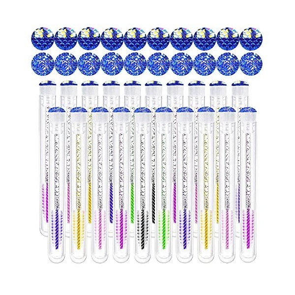 BAQI Lot de 20 tubes de mascara réutilisables, 20 brosses à mascara et 20 brosses à cils diamantées pour femmes et filles, 2 