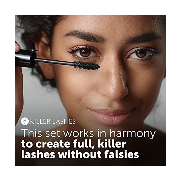 KL Killer Lashes - Rehausseur de cils en fibres et mascara 9 ml et 6 ml à effet 3D, édition limitée, avec housse de transpo