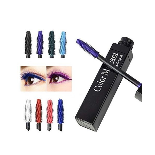 WXJ Couleur Mascara Curling Cils à Sec Rapide Waterproof Allongement Maquillage Cils Bleu Vert Rouge Violet Noir Blanc Encre 