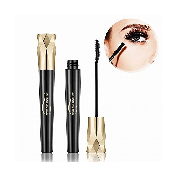 2021 Crown Mascara, Crown Mascara Rocket, Black 4D Volume Silk Fiber Mascara, Waterproof Thick Curling Long Lasting No Smudge