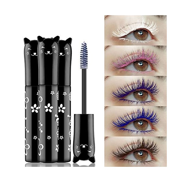 Tkekruh Mascara Coloré,5 Couleurs Mascara Imperméable Longue Tenue Mascara Fibre de Soie,4D Maquillage Femme Yeux pour Hallow