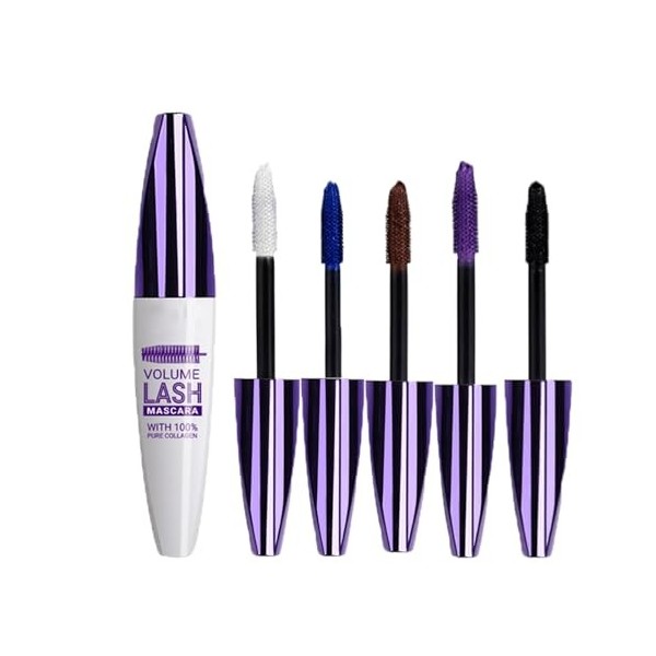 5D Silk Fiber Eyelash Mascara, Purple Mascara for Eyelashes, Lengthening and Thick, Long-Lasting, Non-smudged, Long-Lasting a