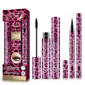4D Silk Fiber Mascara & Eyeliner Set,2 in 1 Eyeliner and Mascara Set, Smudge-Proof Waterproof Thickening Eyes Makeup,Adds Len