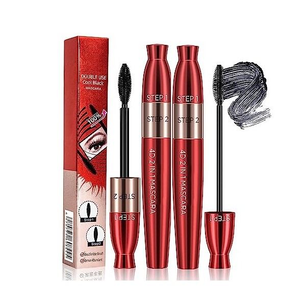 Onebikiniha 4D Lengthening Curling Mascara - 2 in 1 Black Mascara with Double Headed 2 Effect for Voluminous and Defined Lash