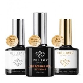 modelones Builder Gel 7 en 1 et Top Coat Semi Permanent et Base Coat Set, 3Pcs Gel Construction Ongle Uv, Lampe Uv Ongles Gel