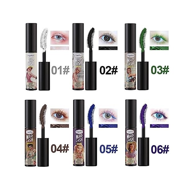 6 Colors Imperméable Mascara coloré pour Ensemble de Cils, Naturel Smudgeproof Volumateur Durable Curling Colorful Mascara fo