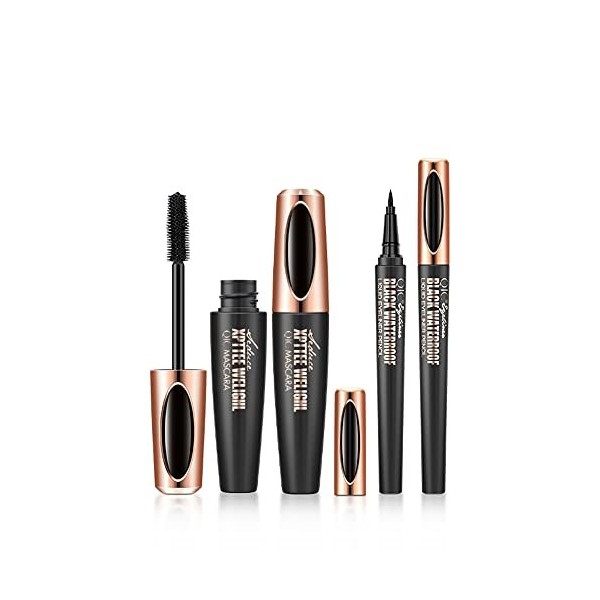 Ensemble de mascara et deye-liner pour cils en fibre de soie 4D, Imperméable longue durée, Extension Mascara Épaississant Al