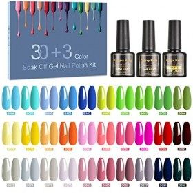 SHOWNAIL 33 Pcs Vernis Semi-Permanent, 30 Couleurs Vernis à Ongles Semi-Permanent UV Led Gel Kit, 30 Couleurs Vibrant Vernis 