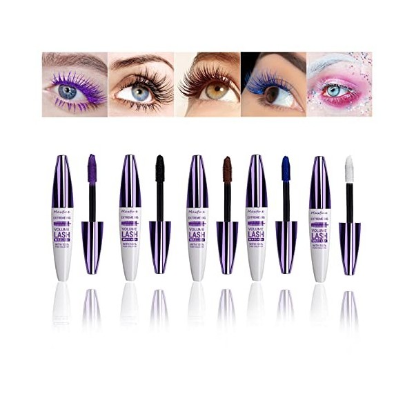 MKNZOME 5 Couleur mascara, 4D Mascara Fibre de Soie, Waterproof Longue Durée Volumateur Allongeant Curling, Créer un Maquilla