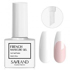 Saviland Vernis Semi Permanent, Vernis Blanc Naturel French en【Pinceau dévers】, Vernis à Ongles Lisse, Gel Polish U V LED Soa