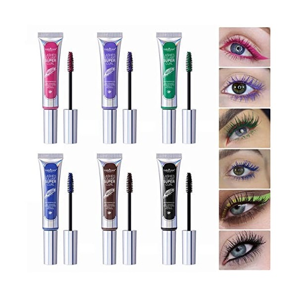 Joyeee Mascara 6 couleurs,mascara waterproof-durable, anti-salissure,cils épais et longs maquillage des yeux imperméable et a