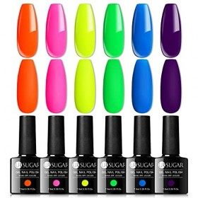 UR SUGAR Vernis Semi Permanent Fluo, Vernis à Ongles Néon Jaune Blue Rouge Fluorescent Neon, U V Gel Cadeaux fête des mères 6