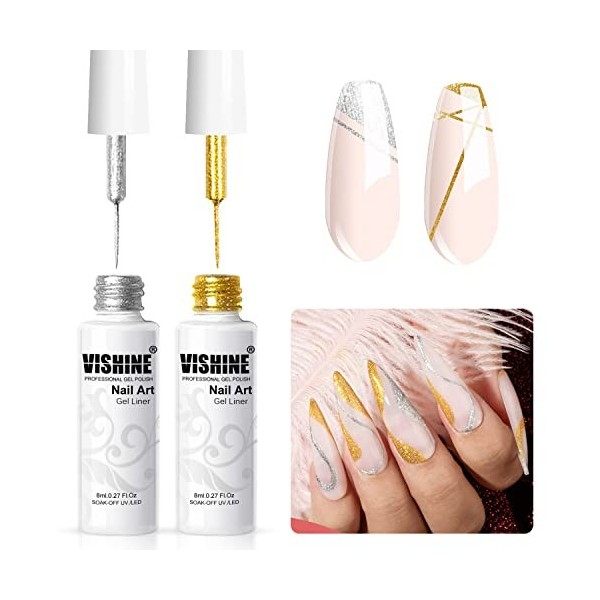 Vishine Vernis Semi-Permanent, Blanc et Noir gel liner nail pour ongles en gel, UV Gel Vernis à Ongles Gel pour la peinture a