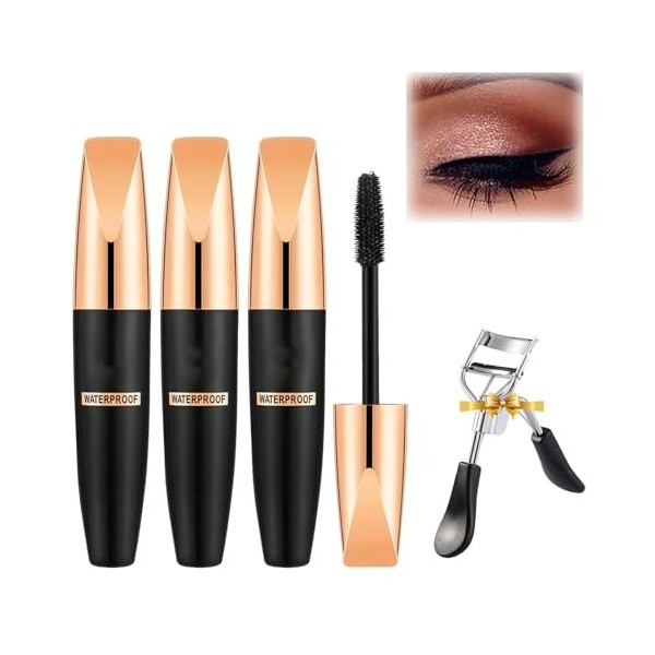 4D Waterproof Silk Fiber Thick Lengthening Mascara, Magic Mascara 24 Hours Long Lasting, Waterproof Long Lasting Mascara, Bla