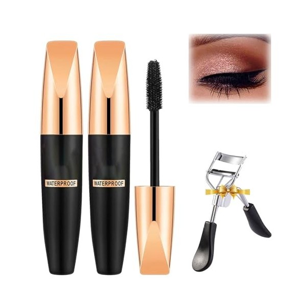 4D Waterproof Silk Fiber Thick Lengthening Mascara, Magic Mascara 24 Hours Long Lasting, Waterproof Long Lasting Mascara, Bla