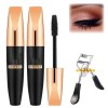 4D Waterproof Silk Fiber Thick Lengthening Mascara, Magic Mascara 24 Hours Long Lasting, Waterproof Long Lasting Mascara, Bla