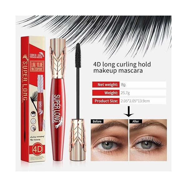 Yanquina Mascara,4d Silk Fiber Lash Mascara,Waterproof and Sweat Proof Mascara,Stereo Lengthening Curling Mascara,Super Long 