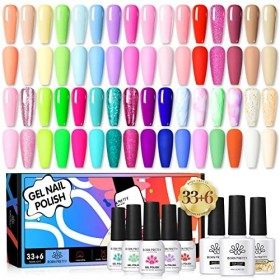 Vernis Semi Permanent Pastel Neon 39Pcs, BORN PRETTY Populaires Fluo Paillette Neon Printemps été Le Cadeau Parfait Nail Art 