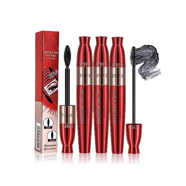 4D Lengthening Curling Mascara, 2 In 1 Black Mascara Double Headed, Waterproof Mascara 4D Silk Fiber Eyelash Mascara, Non Smu