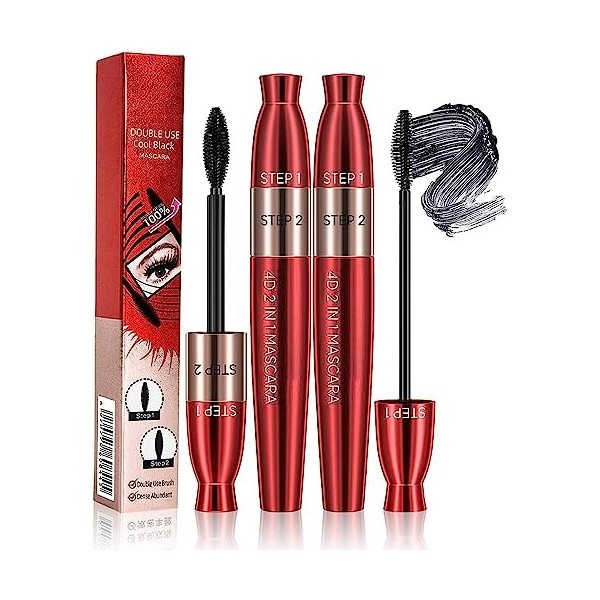 4D Lengthening Curling Mascara, 2 In 1 Black Mascara Double Headed, Waterproof Mascara 4D Silk Fiber Eyelash Mascara, Non Smu