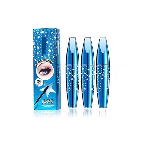 Mascara étoilé bleu, mascara en fibre de soie 4D, mascara volumineux allongeant noir imperméable à leau longue durée pour fe