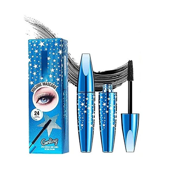 Mascara bleu étoilé, mascara en soie 4D naturel, mascara dextension de cils durable avec des fibres imperméables, mascara d