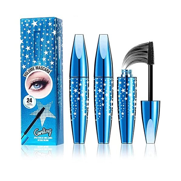 Mascara bleu étoilé, mascara en soie 4D naturel, mascara dextension de cils durable avec des fibres imperméables, mascara d