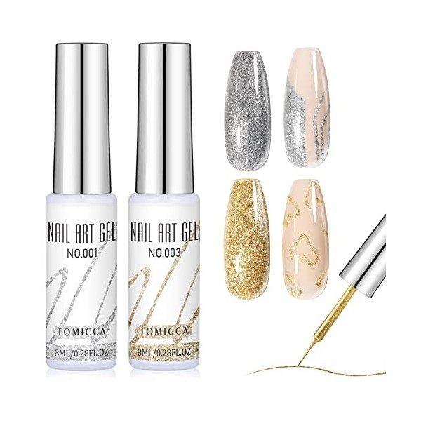 TOMICCA Vernis Semi Permanent 2pcs, Gel Liner Nail Art Pour Ongles en Gel, 8ml Blanc et Noir UV Gel pour La Peinture au Trait